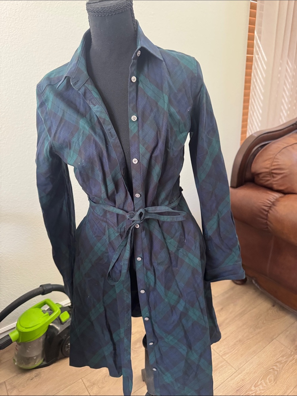 UNTUCKit Navy & Green Plaid Button-Front Shirt Dress